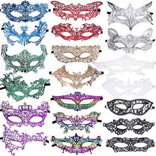 SIQUK 20 Stücke Venezianische Masken Spitze Maskerade Maske Frauen Spitzenmaske für Party Abend Ball Abschlussball Ballette von SIQUK