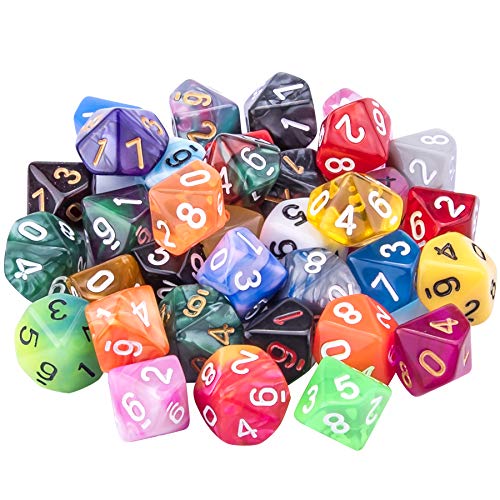 SIQUK 35 Stück Polyedrisch Würfel Set mit Schwarz Beutel, 10 Seitige Würfel Bunt Würfel Spiel Würfel für DND MPG MTG Dungeons und Dragons(Zufällige Farbe) von SIQUK