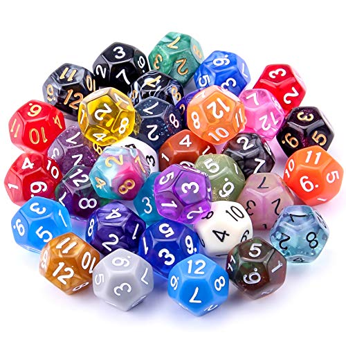 SIQUK 35 Stück Polyedrisch Würfel Set mit Schwarz Beutel, 12 Seitige Würfel Bunt Würfel Spiel Würfel für DND MPG MTG Dungeons und Dragons(Zufällige Farbe) von SIQUK