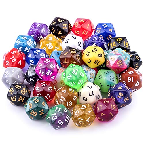 SIQUK 35 Stück Polyedrisch Würfel Set mit Schwarz Beutel, 20 Seitige Würfel Bunt Würfel Spiel Würfel für DND MPG MTG Dungeons und Dragons(Zufällige Farbe) von SIQUK