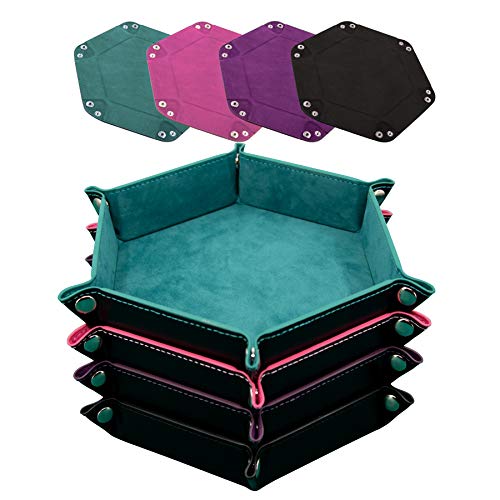 SIQUK 4 Stück Würfelbretter Leder und Samt Würfelteller, 4 Farbe Würfeltablett Hexagon Würfelteller Leder Würfelbretter für RPG DND Dragons Würfel Gaming (Cyan, Rosa, Lila und Schwarz) von SIQUK