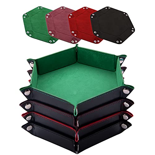 SIQUK 4 Stück Würfelbretter Leder und Samt Würfelteller, 4 Farbe Würfeltablett Hexagon Würfelteller Leder Würfelbretter für RPG DND Dragons Würfel Gaming (Kaffee, Grün, Rot und Schwarz) von SIQUK