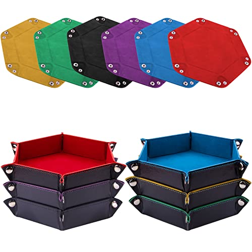 SIQUK 6 Stück Würfelbrett Doppelseitig Würfelbretter Samt Faltbar Würfeltablett Hexagon Würfelteller Leder Würfelbretter für RPG DND Dragons Würfel Gaming (Rot, Blau, Violett, Schwarz, Grün, Gelb) von SIQUK