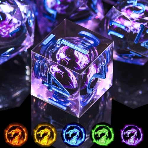 SIQUK 7 Stück DND Würfel Set Würfel Spielwürfel Liquid Core Würfel Polyedrische Würfel Set mit Geschenkbox für Dungeons and Dragons RPG MTG (Violett Flamme Drache) von SIQUK