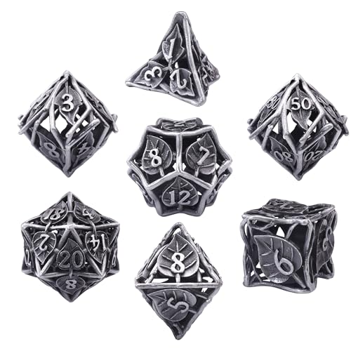 SIQUK 7 Stücke DND Würfel Set, Metall Würfel Spiel Polyedrische Würfel Hohles Spielwürfel Dungeons and Dragons Würfel für D&D MTG RPG（Antikes Eisen） von SIQUK