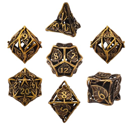 SIQUK 7 Stücke DND Würfel Set, Metall Würfel Spiel Polyedrische Würfel Hohles Spielwürfel Dungeons and Dragons Würfel für D&D MTG RPG（Antikes Gold） von SIQUK