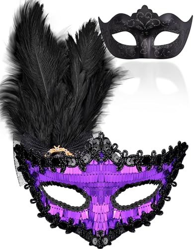 SIQUK Paar Maskerade Masken Pailletten Venezianische Party Maske Kunststoff Halloween Kostüm Maske Strass Karneval Maske für Paare Frauen und Männer von SIQUK