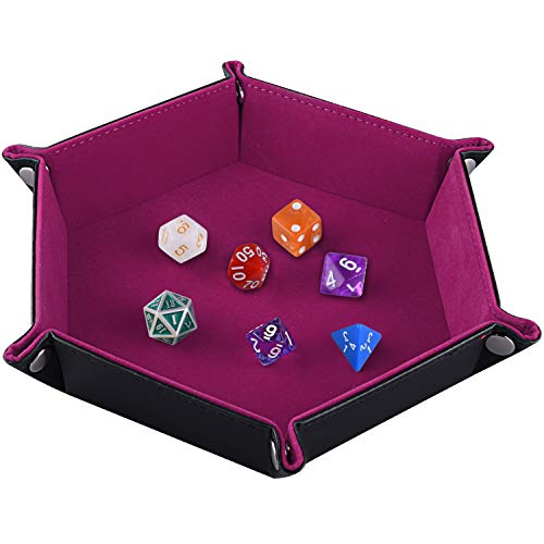 SIQUK Würfelteller Leder Würfelbrett, Klapp Hexagon PU Leder und Dunkles Rosenrot Velvet Dice Halter für Dungeons and Dragons RPG Würfel Gaming D & D und andere Tischspiele von SIQUK