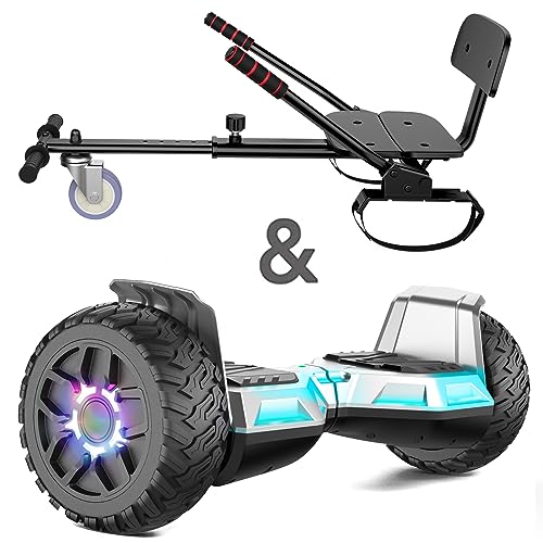 SISIGAD Hoverboard Go Kart Sitz, 8.5" Off Road Hoverboards mit LED Lichtern, All Terrain Hoverboards, Selbst Balancing Scooter mit Bluetooth Lautsprecher, Musik Hoverboard Go Kart Bundle von SISIGAD