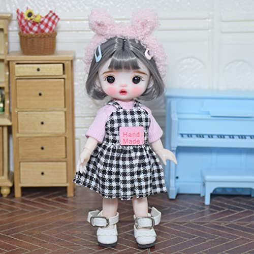 SISON BENNE 1/8 BJD Puppe 16cm 6,3 Zoll Gelenkkörper Mädchen Gesichts Make-up + Augen + Perücken + Kleidung, komplettes Set Outfits (22#) von SISON BENNE