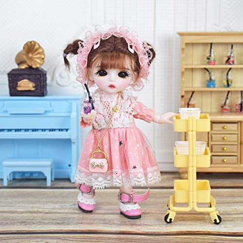 SISON BENNE 1/8 BJD Puppe 16cm 6,3 Zoll Gelenkkörper Mädchen Gesichts Make-up + Augen + Perücken + Kleidung, komplettes Set Outfits (9#) von SISON BENNE