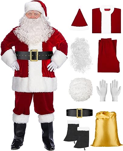 Santa Suit Herren Deluxe Weihnachten Santa Claus Kostüm Komplett Samt Erwachsene Santa Kostüm Set von SISROL