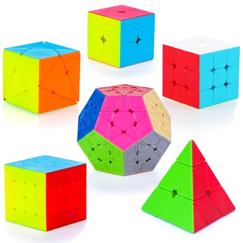 SISYS Zauberwürfel Set, 6 Stück Speed Cube Set 2x2x2 3x3x3 4x4x4 Pyraminx Megaminx Skewb Smoothly Aufkleberlos Magic Cubes Puzzle Cube Spielzeug für Kinder Erwachsene von SISYS