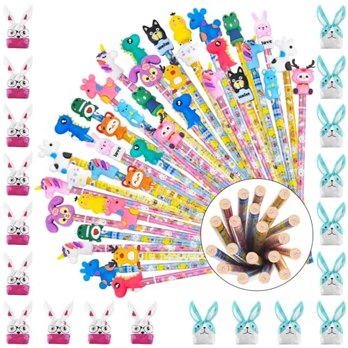 40 Stift Bleistifte Kinder Mitgebsel Bleistift＋20 Geschenktüten Kindergeburtstag Lustige Stifte Schule Radiergummi Set Geburtstag Aufsatz Tier Besondere Hb Pencils Holzstifite Schreibwarenset von SIUHEN