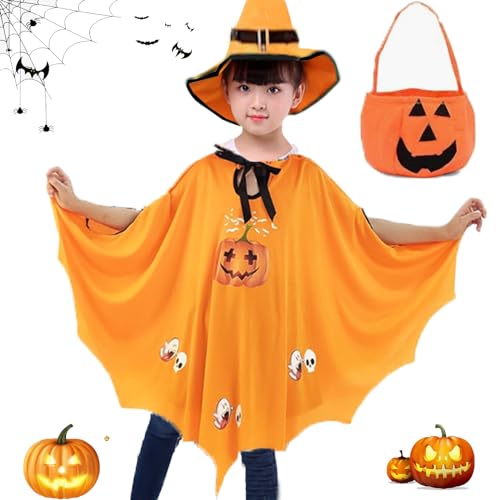 SIXSSSM Halloween Fledermaus Umhang mit Hut Halloween Schwarz Fledermaus Umhang Halloween Kostüm Kinder,Geeignet für Höhe 90-150cm Mädchen Jungen Kinder für Halloween von SIXSSSM