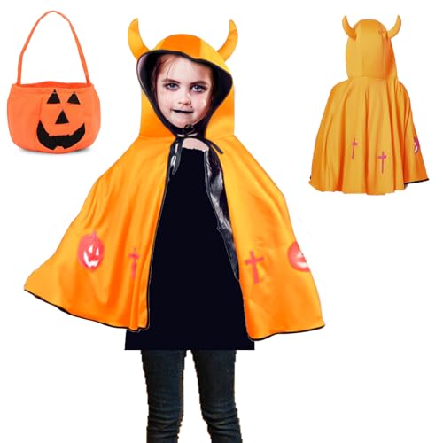 SIXSSSM Kinder Halloween Kostüm, Kostüm für Kinder Teufelkostüm, für Fasching Karneval Halloween Geburtstagsparty (orange) von SIXSSSM