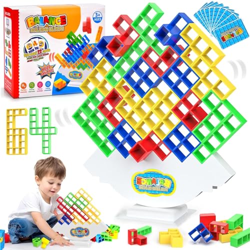 SIXSSSM 64 Stück Tetra Tower Spiel, Tetris Tower Balance Game, Dekompression Balance Bausteine, Tetris Balance Toy, Tetris Spiele DIY Zusammenbau, Puzzlespiele-Geschenke Für Jungen Und Mädchen von SIXSSSM