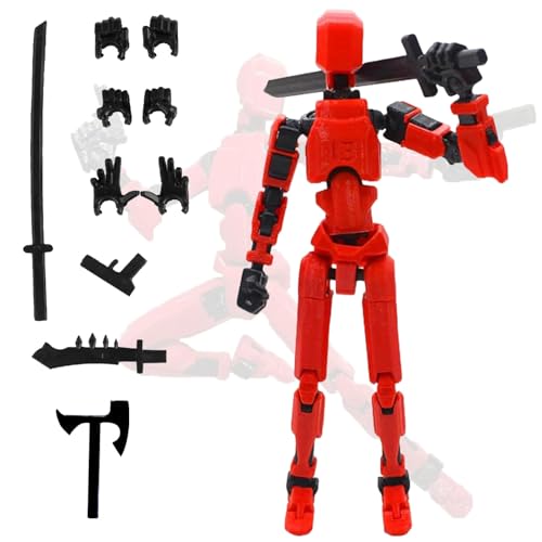 T13 Action Figure,3D-Druck von Beweglichen Figuren,T13 Action Figures Mit 4 Waffen and 3 Handtypen,3D Titan Action Figure,Dummy Action Figures,Roboter-Actionfigur,Desktop-Dekorationen (Rot) von SIXSSSM