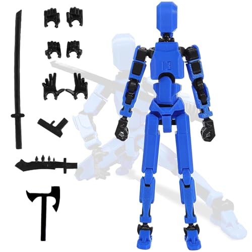 T13 Action Figure,3D-Druck von Beweglichen Figuren,T13 Action Figures Mit 4 Waffen and 3 Handtypen,3D Titan Action Figure,Dummy Action Figures,Roboter-Actionfigur,Desktop-Dekorationen (Blau) von SIXSSSM