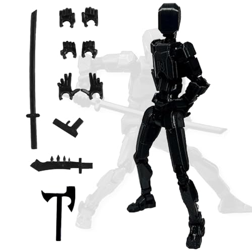 T13 Action Figure,3D-Druck von Beweglichen Figuren,T13 Action Figures Mit 4 Waffen and 3 Handtypen,3D Titan Action Figure,Dummy Action Figures,Roboter-Actionfigur,Desktop-Dekorationen (Schwarz) von SIXSSSM