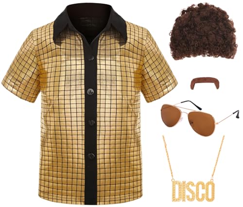 SIZGAROOT 70er-Jahre Outfits für Jungen, Disco-Kostüm, Kinder, Halloween, Party, Verkleiden (Gold, 8–10 Jahre) von SIZGAROOT