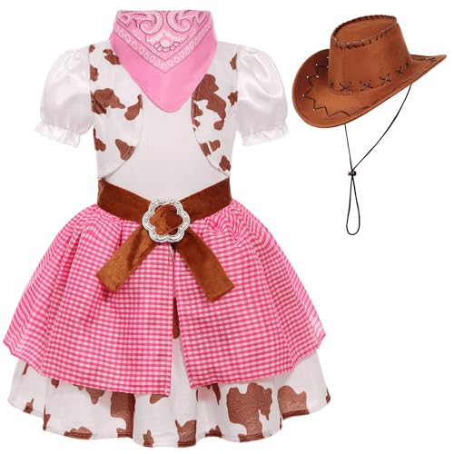 SIZGAROOT Cowgirl-Kostüm für Mädchen mit Hut, Halloween-Party, Verkleiden (Rosa, 3-4T) von SIZGAROOT