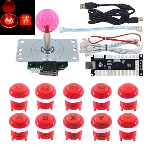 SJ@JX Arcade Game LED DIY Kit Mechanische Tastatur Schalter Arcade LED Knopf LED Joystick Controller Zero Delay USB Encoder für PC MAME Retropie Jamma rot von SJ@JX