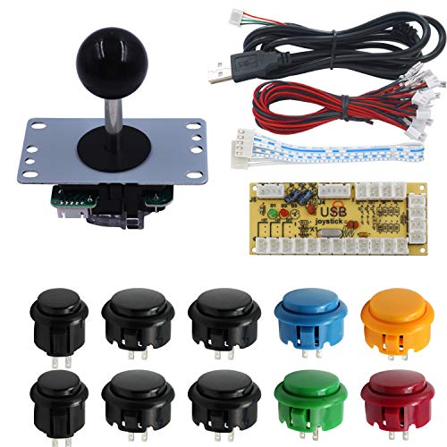 SJJX DIY Arcade Game Button and Joystick Controller Kit for Rapsberry Pi and Windows,5 Pin Joystick and 10 Push Buttons 822a mix black von SJ@JX