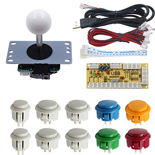 SJJX DIY Arcade Game Button and Joystick Controller Kit for Rapsberry Pi and Windows,5 Pin Joystick and 10 Push Buttons 822a mix white von SJ@JX