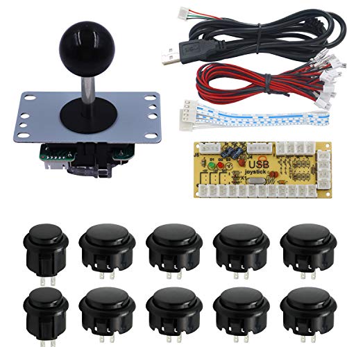 SJJX Zero Delay Arcade DIY Kit Parts USB Encoder To PC Joystick 5Pin Rocker + 10pcs Black Push Buttons 822a blac von SJ@JX