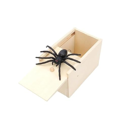 SJIESOG Spinne erschrecken Prank Box, Holz Überraschungs Streichschachtel mit Gefälschten Spinnen, Streiche Spinne Spielzeug für Erwachsene Halloween Weihnachten (1 Pcs) von SJIESOG