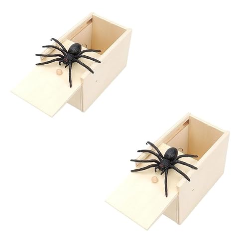 SJIESOG Spinne erschrecken Prank Box, Holz Überraschungs Streichschachtel mit Gefälschten Spinnen, Streiche Spinne Spielzeug für Erwachsene Halloween Weihnachten (2 Pcs) von SJIESOG