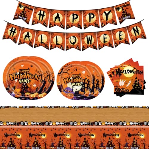 SJJPDYY Halloween Party Supplies Geschirr Halloween Party Dekorationen Geschirr Einweg Kürbis Monster Vampir Fledermaus Thema Pappteller Servietten Partyzubehör von SJJPDYY