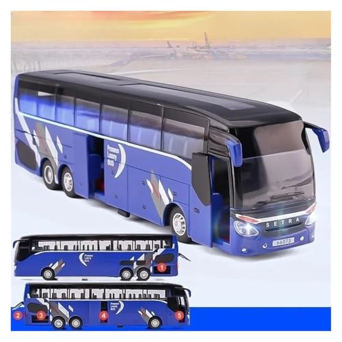 Druckguss-Modellauto 1/50 SETRA Luxus-Reisebus-Spielzeugauto, Druckguss-Miniaturmodell, zurückziehbar, Sound und Licht, pädagogische Sammlung, Geschenk für Jungen und Kinder(Blue) von SJOIOOP