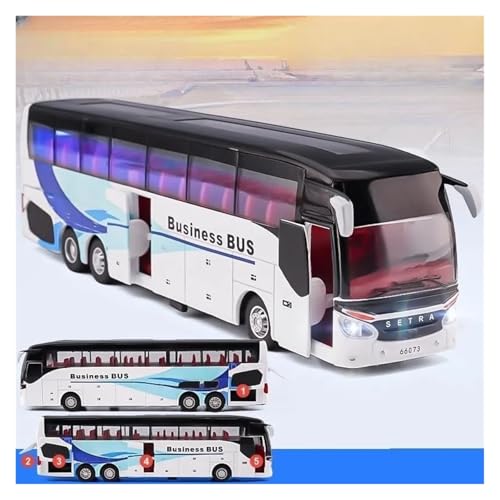 Druckguss-Modellauto 1/50 SETRA Luxus-Reisebus-Spielzeugauto, Druckguss-Miniaturmodell, zurückziehbar, Sound und Licht, pädagogische Sammlung, Geschenk für Jungen und Kinder(Sky Blue) von SJOIOOP