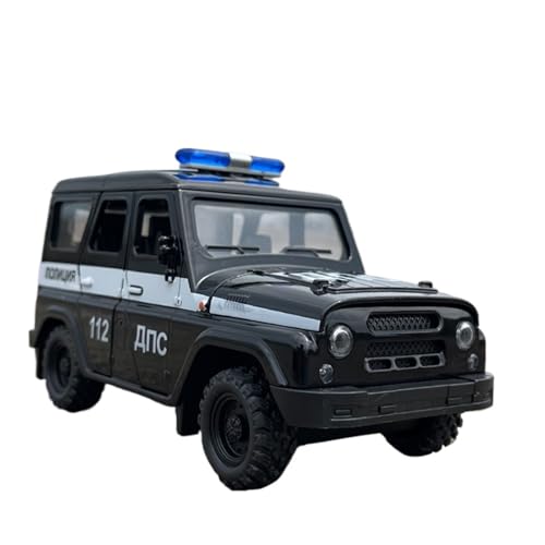 Fahrzeugmodelle 1/18 UAZ Hunter Legierung Automodell Druckguss Metall Polizei Geländewagen Automodell Sound und Licht Kinderspielzeug Geschenk(Black) von SJOIOOP