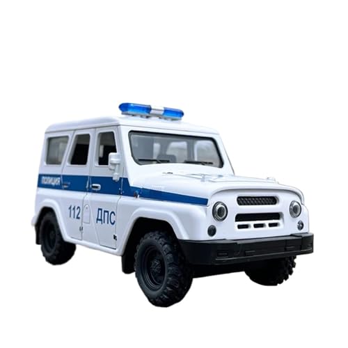 Fahrzeugmodelle 1/18 UAZ Hunter Legierung Automodell Druckguss Metall Polizei Geländewagen Automodell Sound und Licht Kinderspielzeug Geschenk(White) von SJOIOOP