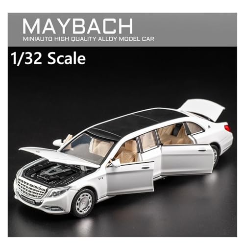 SJOIOOP Druckguss-Modellauto 1/24 Maybach AMG S600 Spielzeugauto-Modell, Miniatur-Druckguss-Legierung aus Metall mit Rückziehfunktion, Sound- und Licht-Sammlung, Freilauf, Geschenk für Jungen(Gray) von SJOIOOP