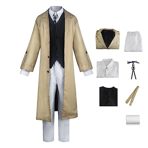 SKAYWHUK Anime Bungo Stray Dogs Kostüm Dazai Osamu Cosplay Schwarz & Khaki Lange Trenchweste Zubehör mit Perücke von SKAYWHUK