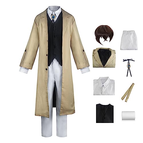 SKAYWHUK Anime Bungo Stray Dogs Kostüm Dazai Osamu Cosplay Schwarz & Khaki Lange Trenchweste Zubehör mit Perücke von SKAYWHUK