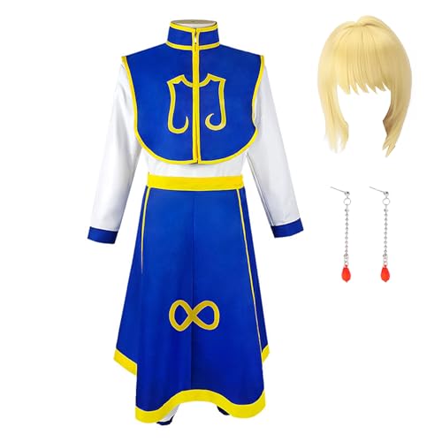 Anime Kurapika Cosplay Kostüm Kurapika Blau Weiß Umhang Rock Ohrringe Perücke Halloween Outfit Komplettes Set von SKAYWHUK