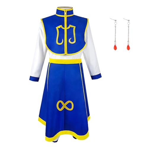 SKAYWHUK Anime Kurapika Cosplay Kostüm Kurapika Blau Weiß Umhang Rock Ohrringe Perücke Halloween Outfit Komplettes Set von SKAYWHUK