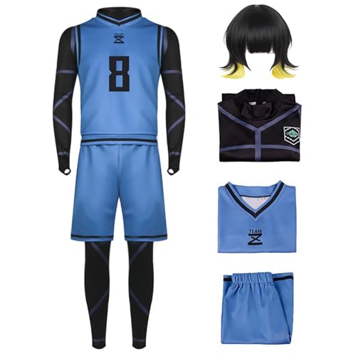 SKAYWHUK Blue Lock Jersey Kostüm Lsagi Yoichi Bachira Meguru Anime Figur Fußball Sportbekleidung mit Perücke Cosplay Outfit von SKAYWHUK