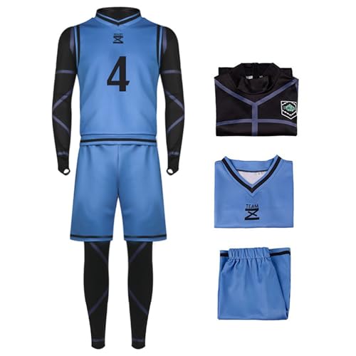 SKAYWHUK Blue Lock Jersey Kostüm Lsagi Yoichi Bachira Meguru Anime Figur Fußball Sportbekleidung mit Perücke Cosplay Outfit von SKAYWHUK