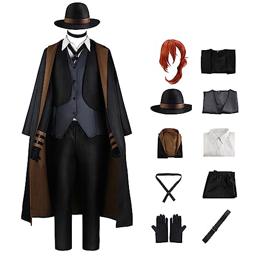 SKAYWHUK Chuuya Nakahara Cosplay Kostüm Bungo Stray Dogs Detektiv Uniformen Hut Zubehör Halloween Outfits Komplettes Set Erwachsene Männer von SKAYWHUK