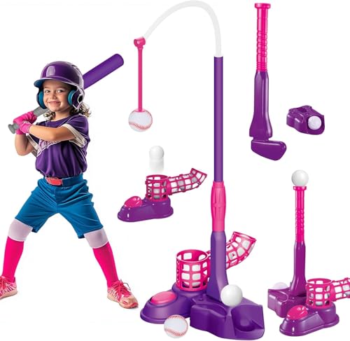 SKERITO 4 in1 Baseball Set - mit Baseballschläger und 3 Basebälle - Ballspiel Sport Kinder Spielzug für Outdoor, Garten, Park Kleinkinder Geschenk Geburtstag，Violet - ab 6 Jahre von SKERITO