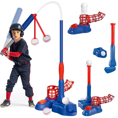 SKERITO 4 in1 Baseball Set - mit Baseballschläger und 3 Basebälle - Ballspiel Sport Kinder Spielzug für Outdoor, Garten, Park Kleinkinder Geschenk Geburtstag，blau - ab 6 Jahre von SKERITO