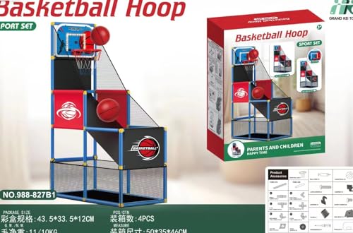 SKERITO Basketball Spielset, Basketballständer mit Anzeigetafel & Soundeffekt, Basketballkorb inkl. 4 Basketbälle, von SKERITO