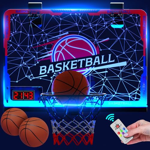 SKERITO Basketballkorb Indoor für Kinder - Basketball Korb mit 7 Lights & Timer, über die Tür im Zimmer, 3 Balls und Anzeigetafel, Basketballkörbe tür Set Sport Spielzeug für Jungen Outdoor Indoor von SKERITO