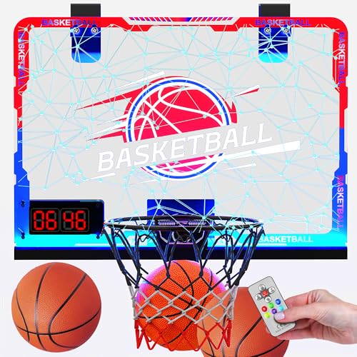 SKERITO Basketballkörbe Indoor Kinder, Basketball Korb im Zimmer für 3 4 5 6 7 8 9 10 Jahre Jungen Mädchen, Mini basketballkorb mit 7 farbigen Lichtern und Timer, 3 Bälle und Anzeigetafel von SKERITO